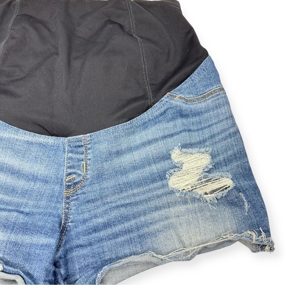 Isabel Maternity Midi Short Distressed Blue Denim Shorts Size 8/29 - Picture 2 of 8